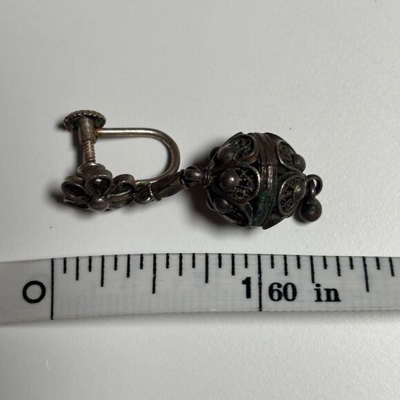 Vintage Silver Screw Back Earring Set of 3 Sterling, 935, Mahogany Obsidian - Picture 8 of 10